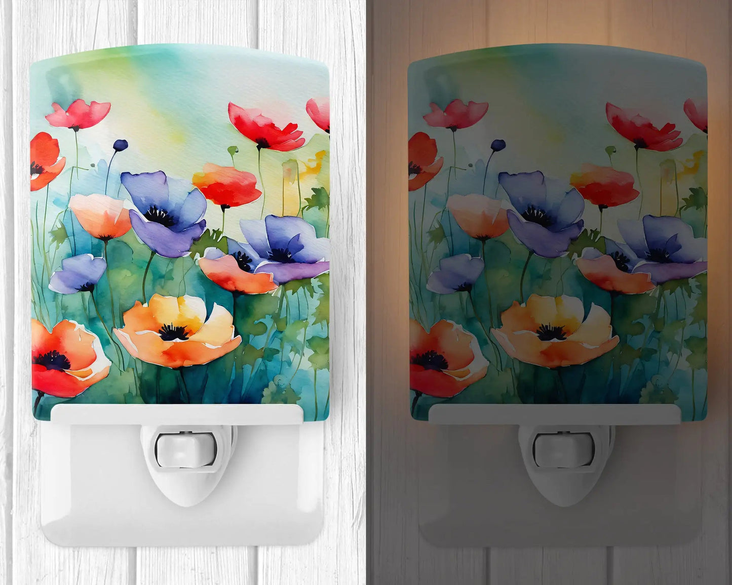 Anemones in Watercolor Ceramic Night Light WEM Support (www.WEM.support)
