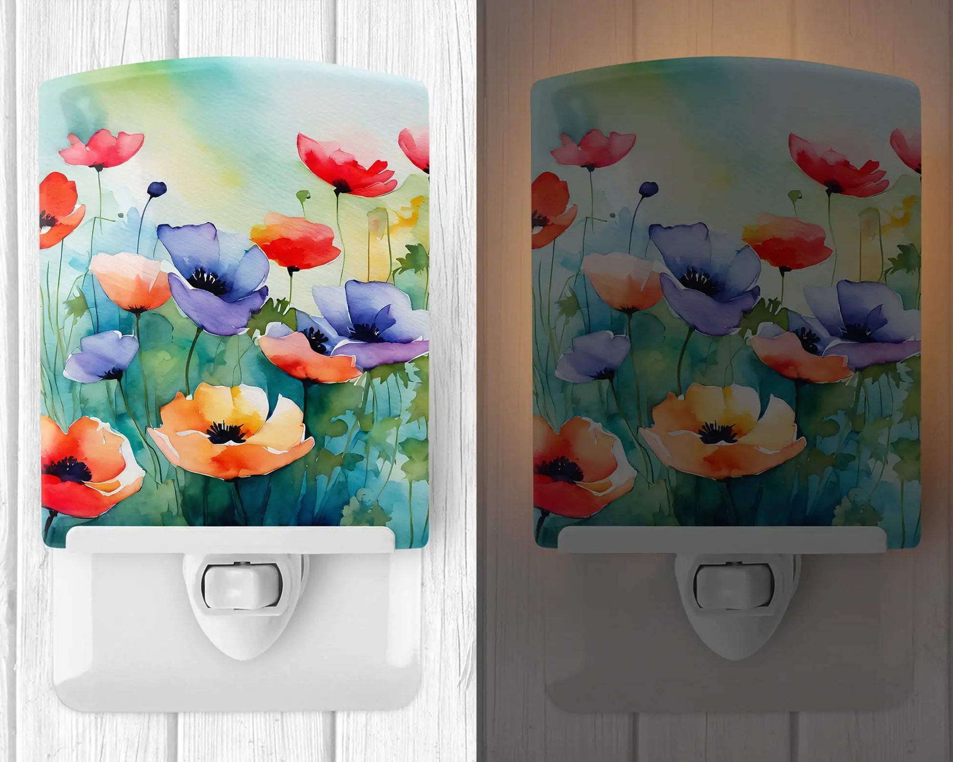 Anemones in Watercolor Ceramic Night Light WEM Support (www.WEM.support)