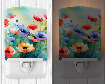 Anemones in Watercolor Ceramic Night Light WEM Support (www.WEM.support)