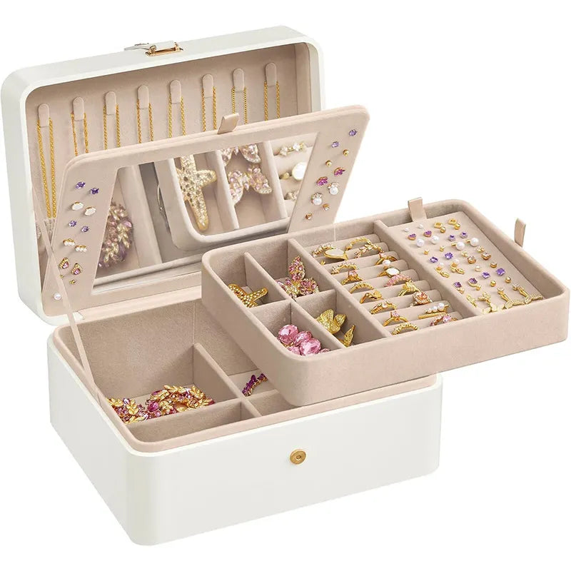 Clamshell Large Capacity Jewelry Box With Sandwich Mirror WEM Support (www.WEM.support)