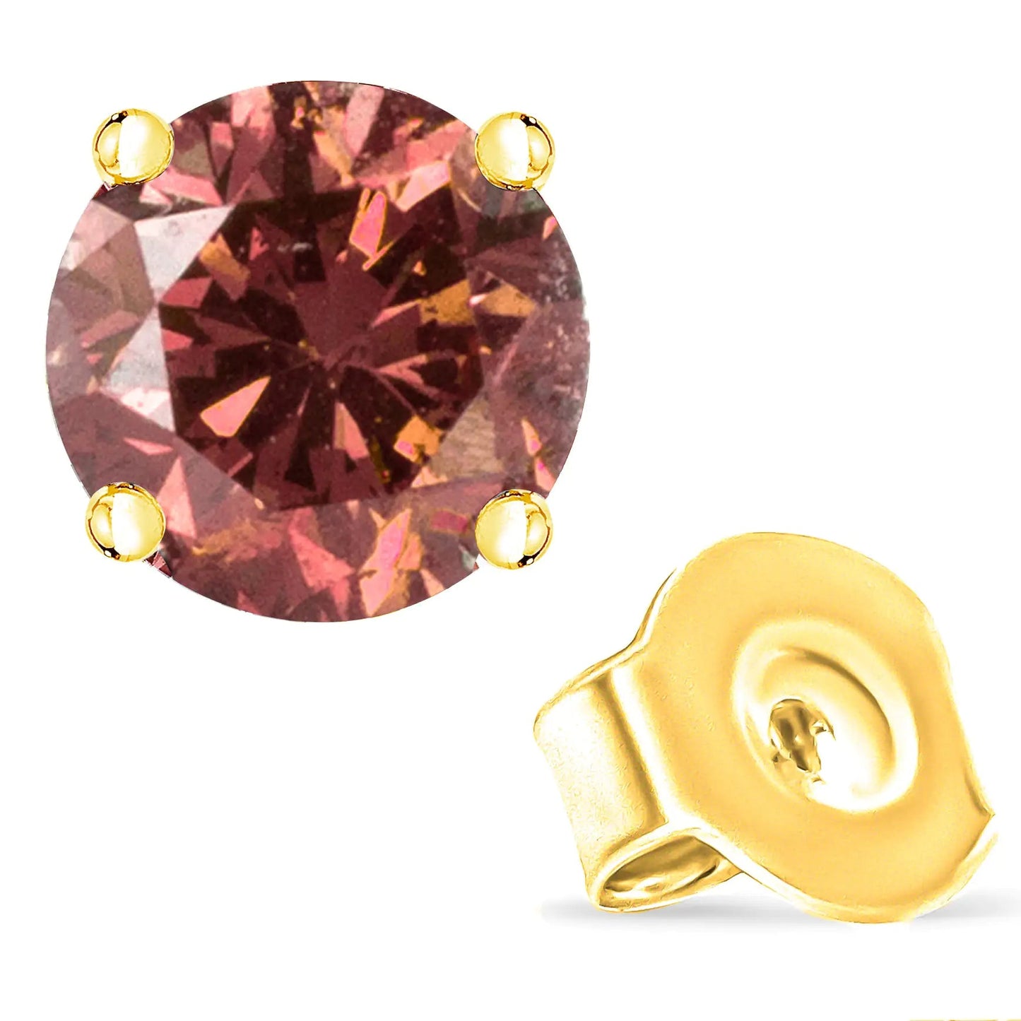 14K Gold 4-Prong Set Round Brilliant-Cut Pink Diamond Solitaire Stud Earrings (Treated Pink Color, VS2-SI1 Clarity) WEM Support (www.WEM.support)