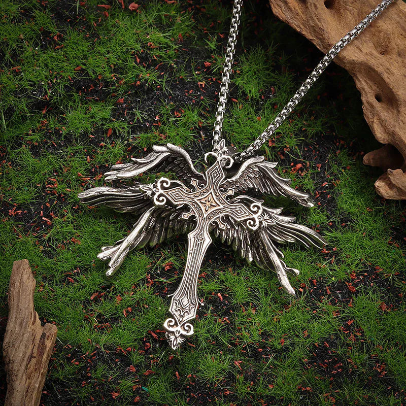 SilverWinged Cross Necklace WEM Support (www.WEM.support)