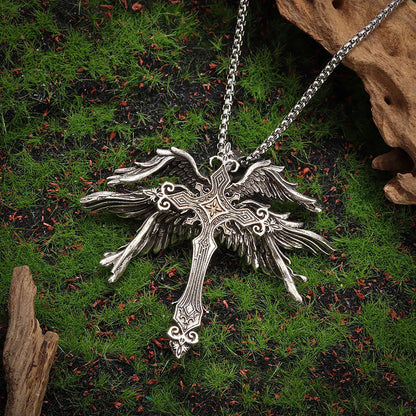 SilverWinged Cross Necklace WEM Support (www.WEM.support)