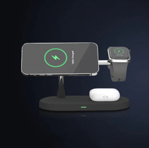 5-in-1 Magnetic Wireless Charger with Phone & Watch Stand – 15W Fast Charging Dock WEM Support (www.WEM.support)