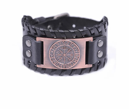 Retro Wide Leather Pirate Compass Bracelet WEM Support (www.WEM.support)
