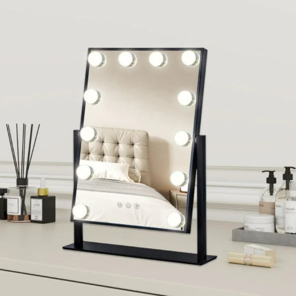 Vanity Mirror with Lights, Hollywood Vanity Makeup Mirror with 9 Dimmable LED Bulbs, 3 Color Lighting Modes, Detachable 10X Magnification, 360°Rotation,White WEM Support (www.WEM.support)