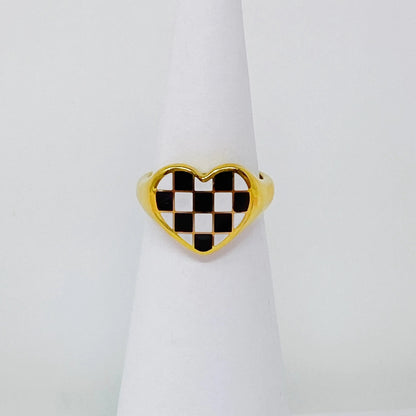 Checkered Heart Signet Ring WEM Support (www.WEM.support)