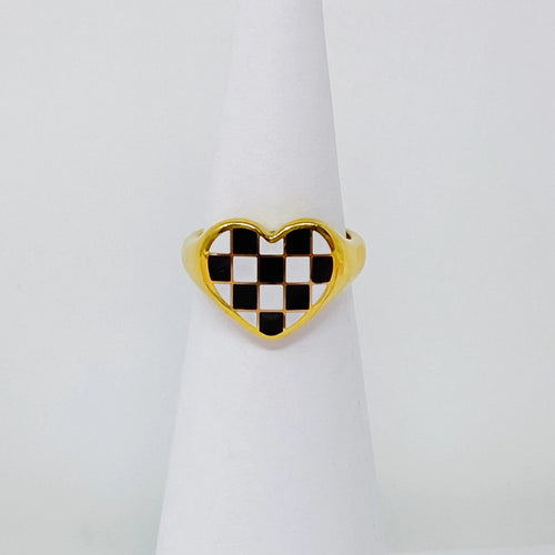 Checkered Heart Signet Ring WEM Support (www.WEM.support)
