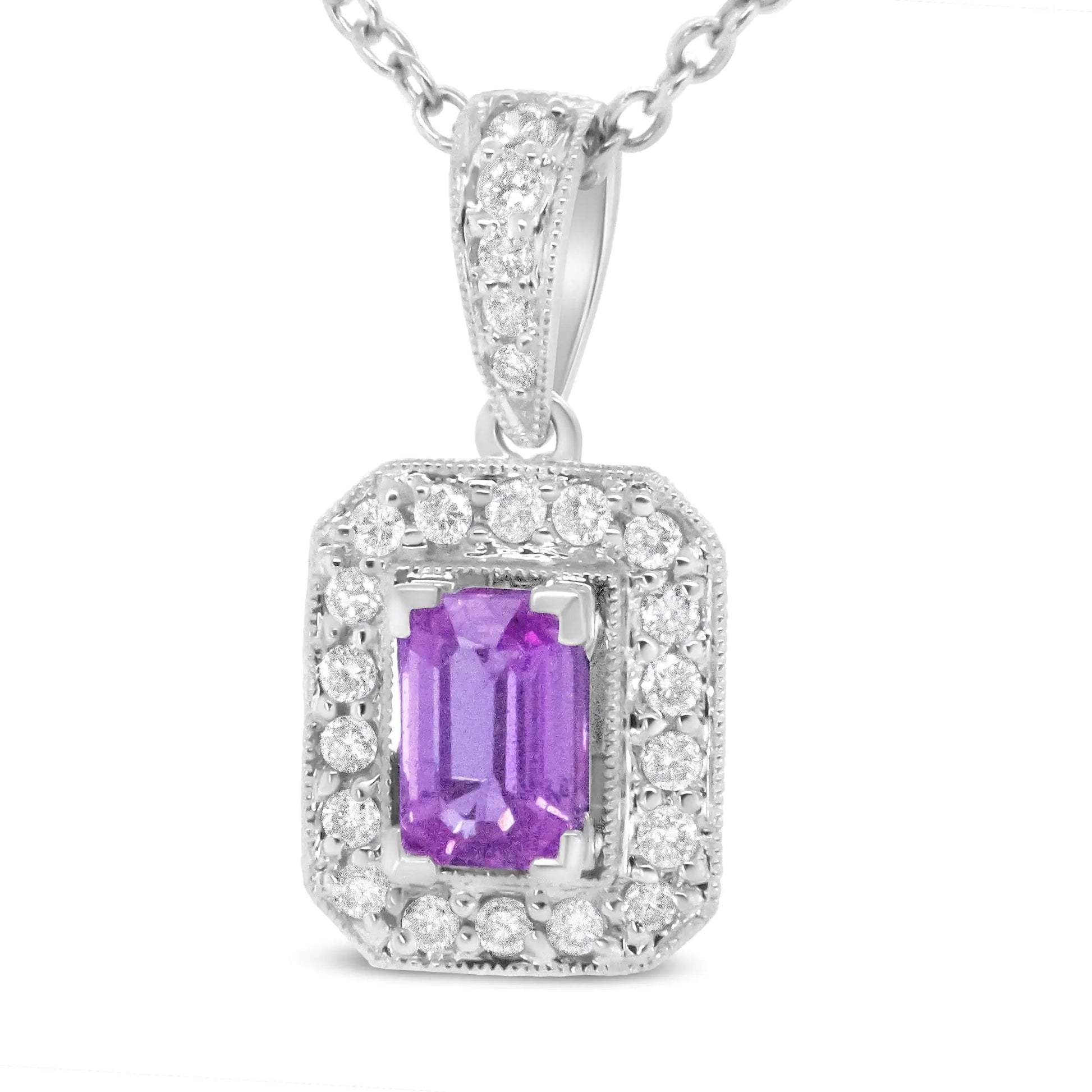 18K White Gold 6x4mm Pink Sapphire and 1/4 Cttw Pave-Set Round Diamond Pendant 18" Necklace - (H-I Color, VS1-VS2 Clarity) WEM Support (www.WEM.support)