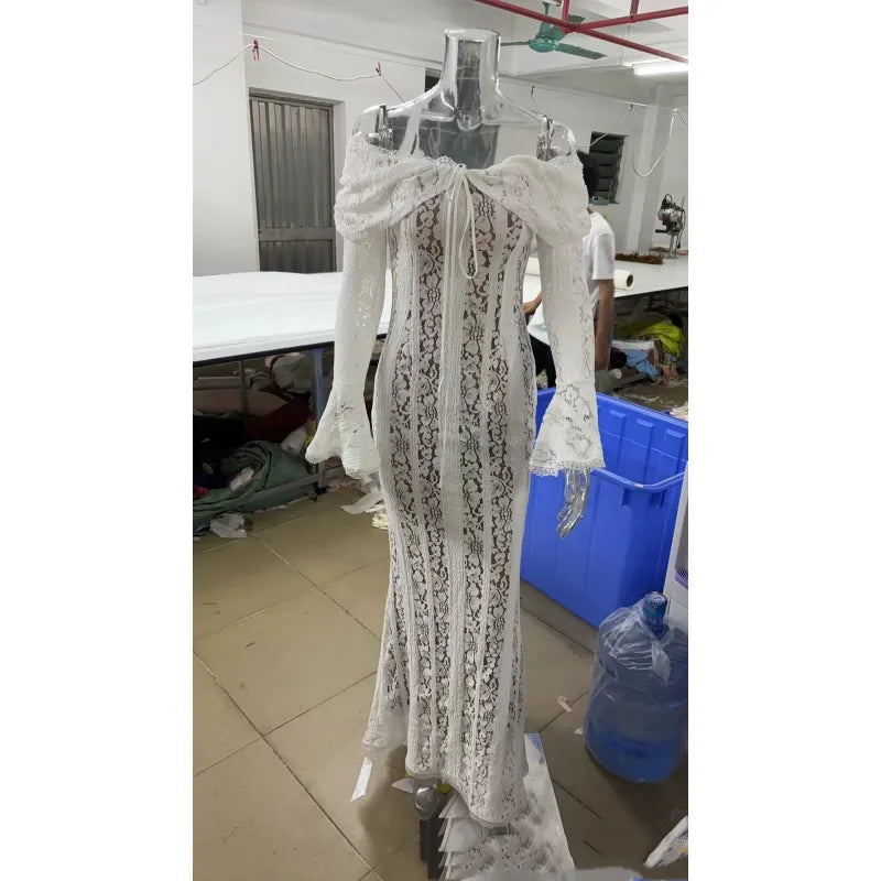 Off-Shoulder Flared Sleeve Sheath Dress