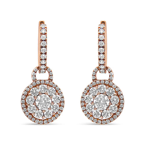18K Rose Gold 1 1/2 Cttw Round Shaped Diamond Composite Drop and Dangle Leverback Earrings (F-G Color, VS1-VS2 Clarity) WEM Support (www.WEM.support)