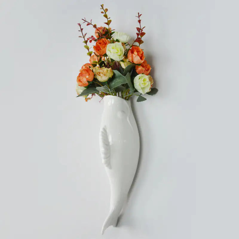 Simple Modern Creative Wall Ceramic Goldfish Vase Restaurant Mural Wall Hanging Three-Dimensional Wall Decoration Wholesale WEM Support (www.WEM.support)