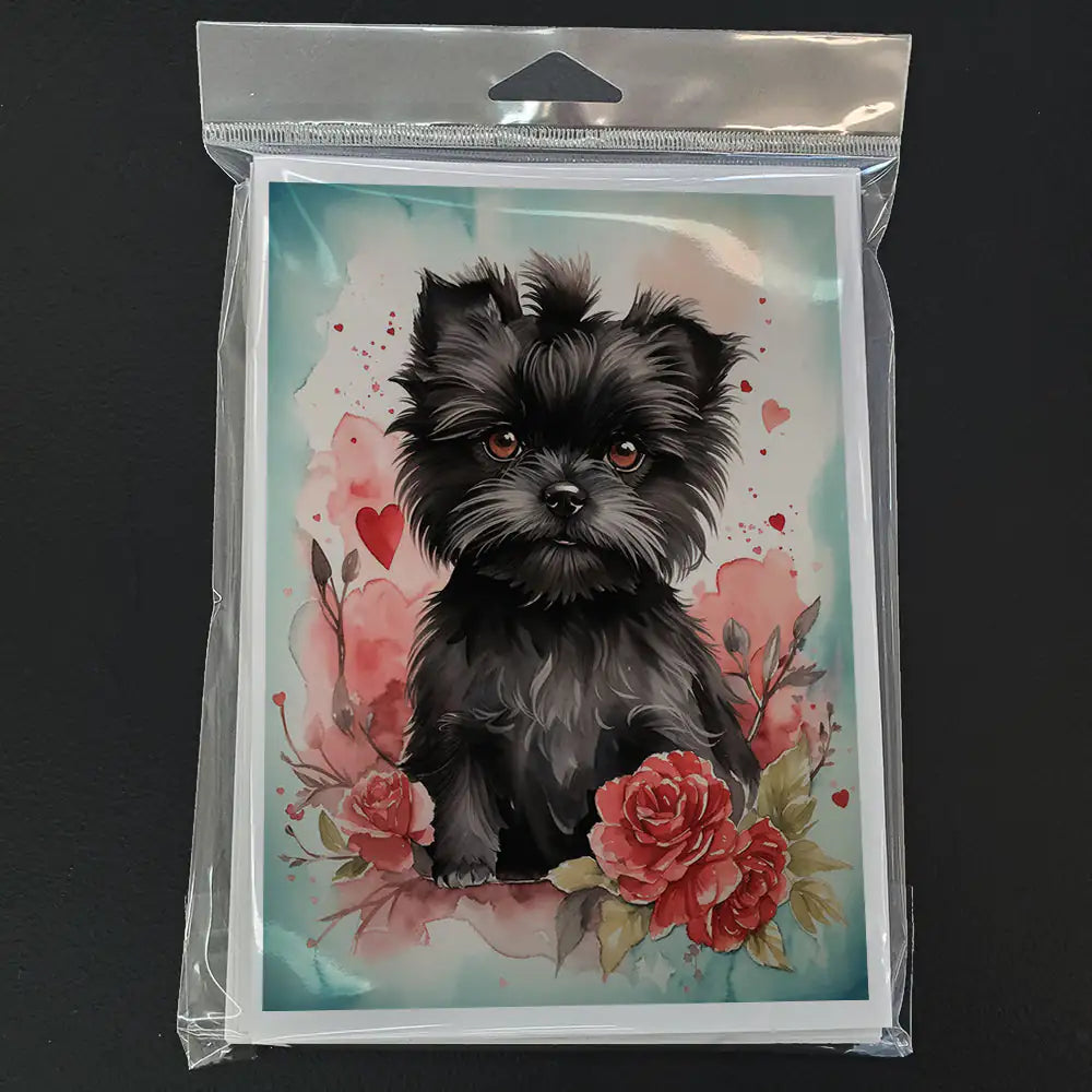 Affenpinscher Valentine Roses Greeting Cards Pack of 8 WEM Support (www.WEM.support)