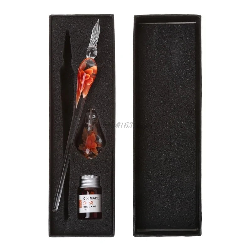 Elegant Crystal Floral Glass Dip Pen WEM Support (www.WEM.support)