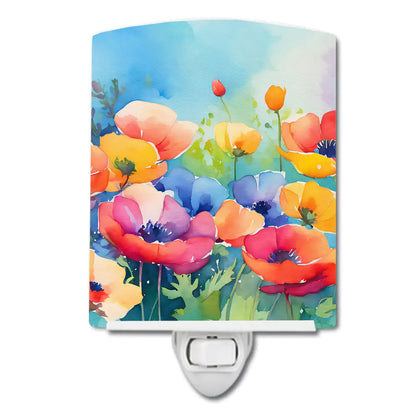 Anemones in Watercolor Ceramic Night Light WEM Support (www.WEM.support)