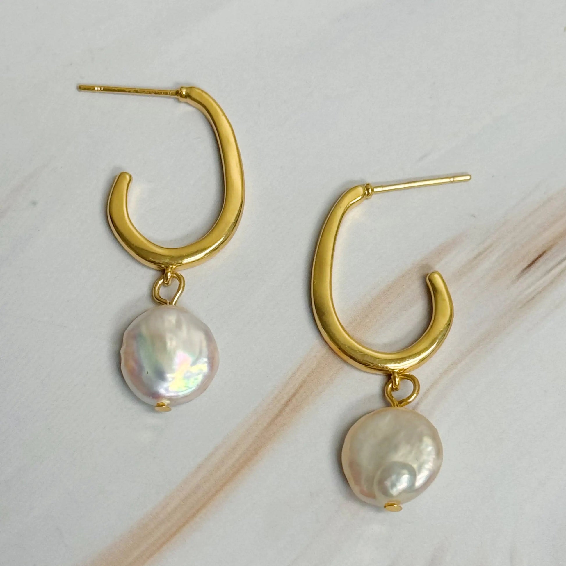 Dangle Pearl Gold Hoop Earrings WEM Support (www.WEM.support)