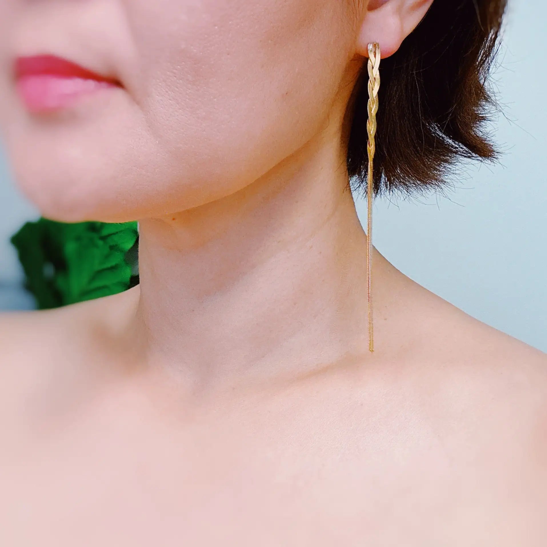 Braided Herringbone Chain Drop Earrings WEM Support (www.WEM.support)