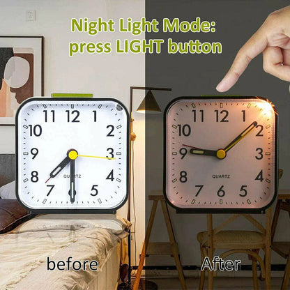 LED Desk Alarm Clock Nightlight Snooze Quiet Non Ticking Battery Powered Bedroom WEM Support (www.WEM.support)