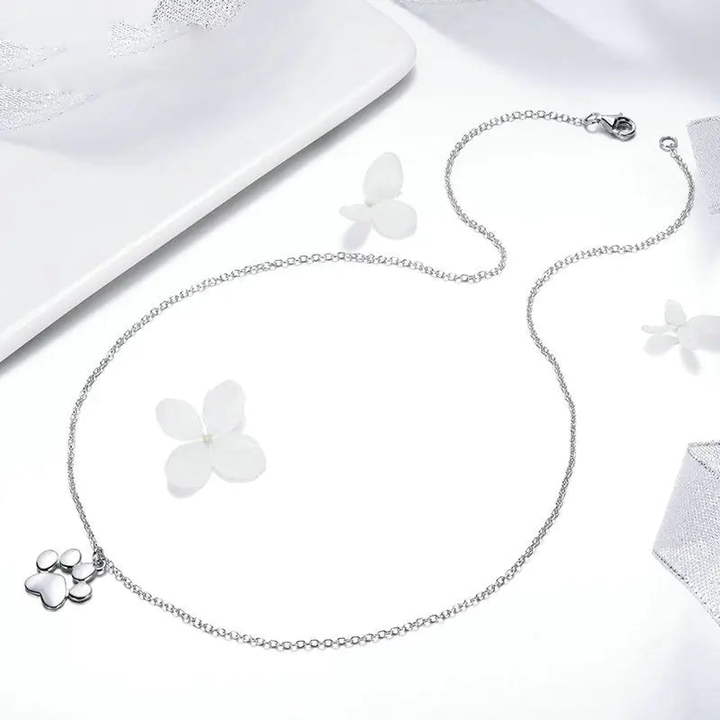 Silver & Rose Gold Pawprint Necklace WEM Support (www.WEM.support)