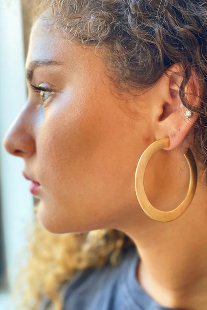 Alma Thick Flattened Metal Hoop Earrings, Gold WEM Support (www.WEM.support)