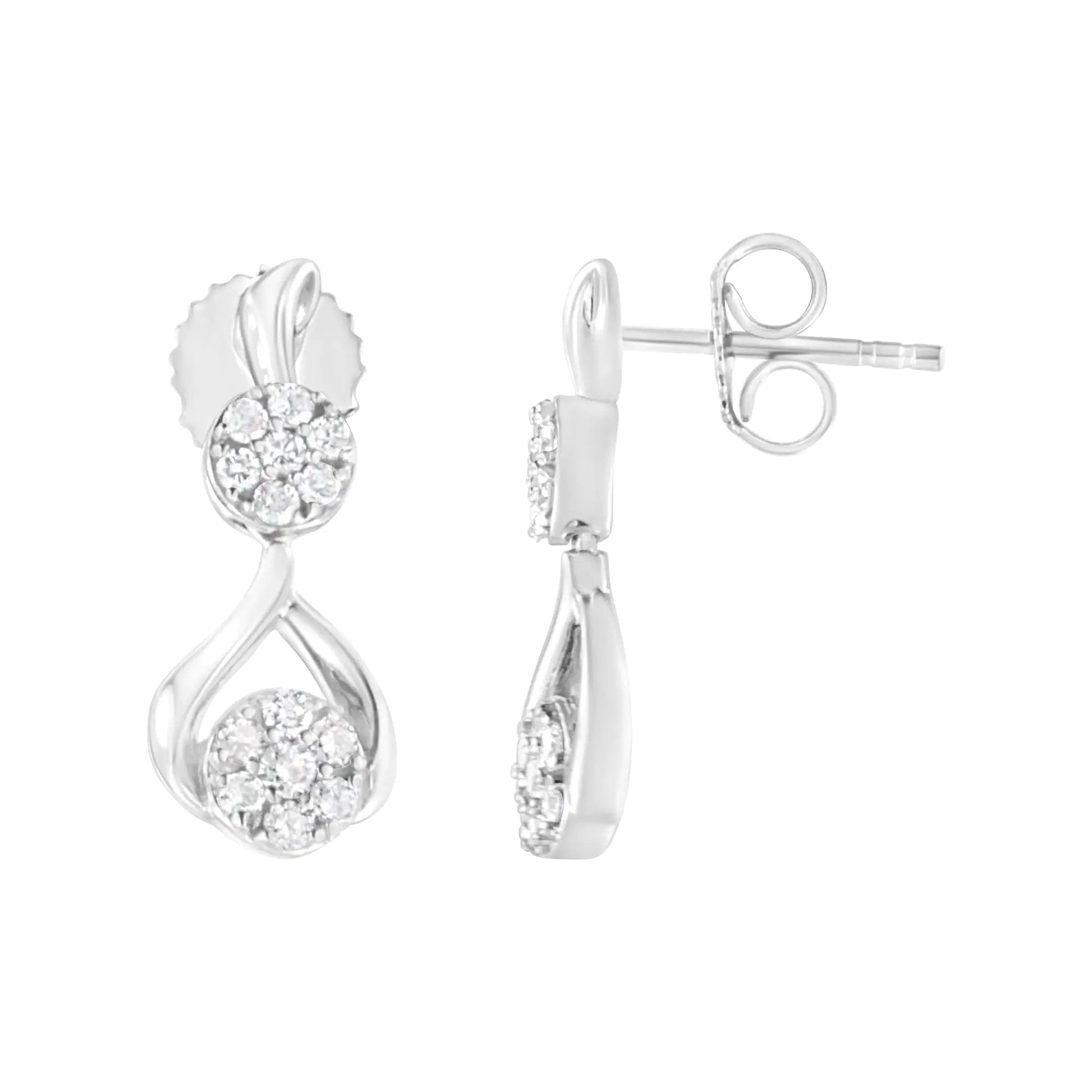 Boucles d'oreilles pendantes en argent sterling plaqué or blanc 10K avec diamants synthétiques de 1/2 carat cttw (Couleur F-G, Clarté VS2-SI1) WEM Support (www.WEM.support)