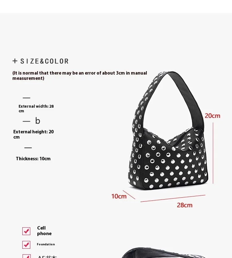 Rivet Black Metal Motorcycle Underarm Bag WEM Support (www.WEM.support)