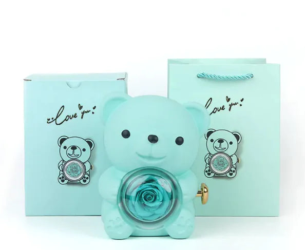 Eternal Rose Teddy Bear Jewelry Box & Necklace WEM Support (www.WEM.support)