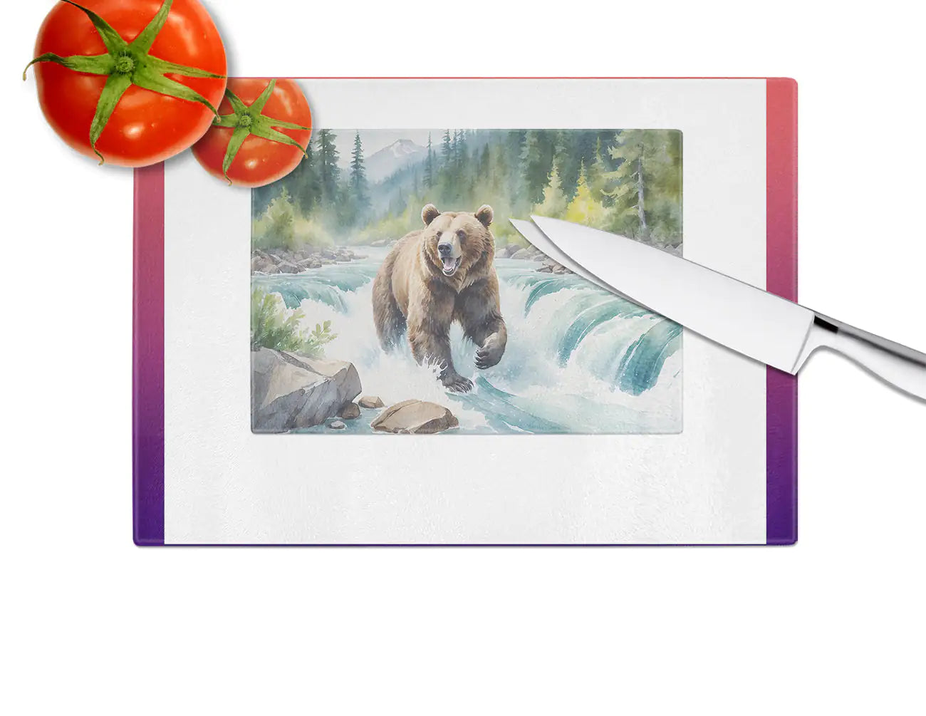 Alaskan Wilderness Grizzly Bear Glass Cutting Board WEM Support (www.WEM.support)