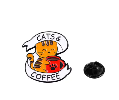 Cat & Coffee Enamel Pin Set WEM Support (www.WEM.support)