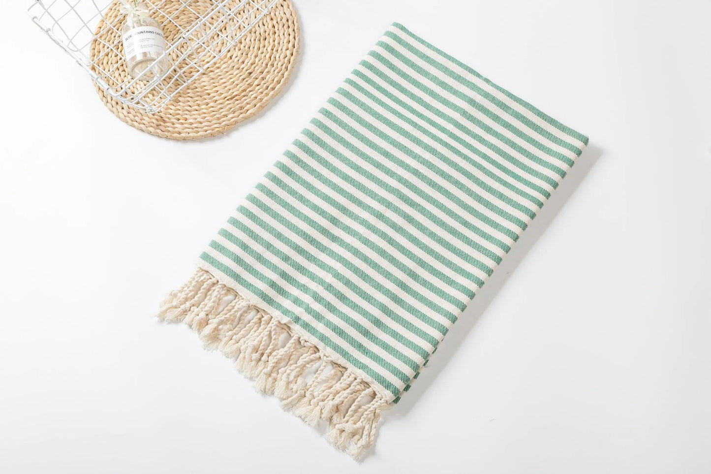 Fringed Beach Towel Polyester Cotton Wearable Striped Bath Towel Cushion Tablecloth