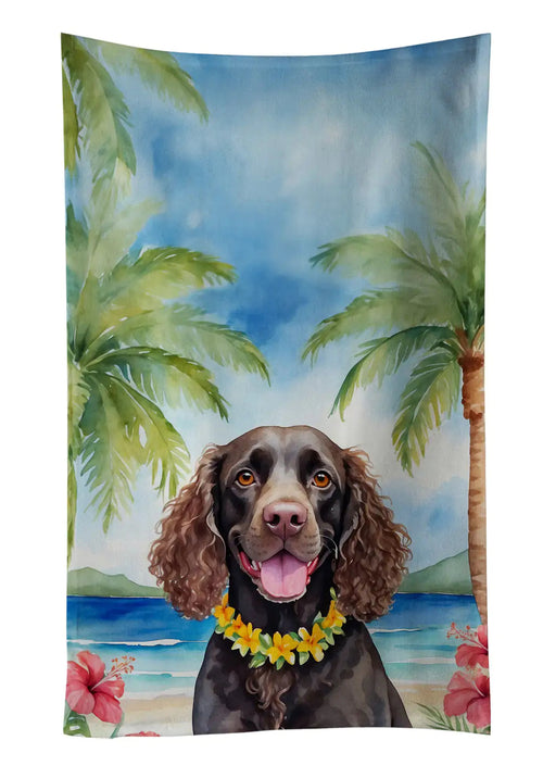 American Water Spaniel Luau Kitchen Towel WEM Support (www.WEM.support)