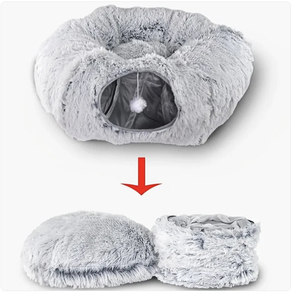 Foldable Plush Winter Cat Tunnel & Nest WEM Support (www.WEM.support)