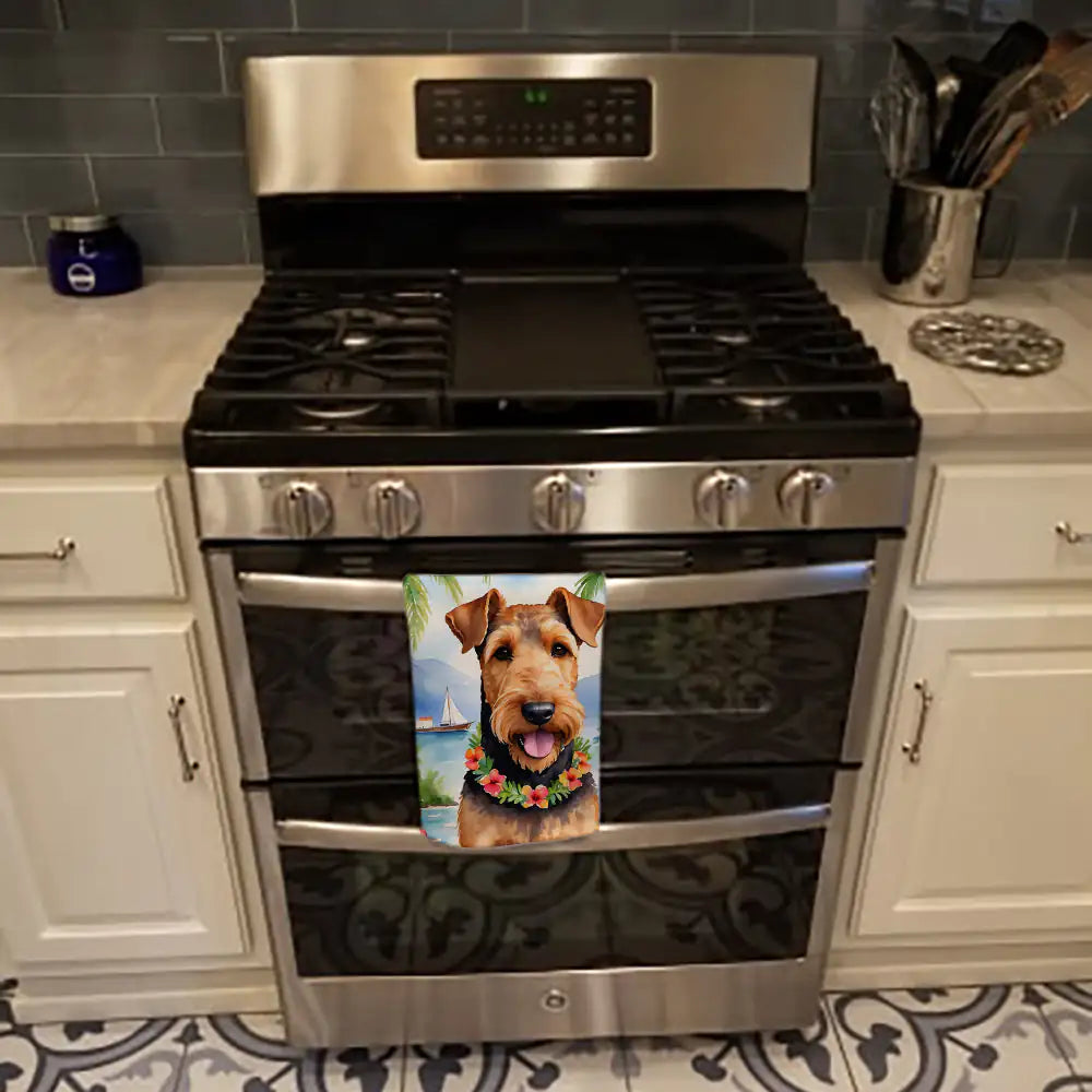 Airedale Terrier Luau Kitchen Towel WEM Support (www.WEM.support)