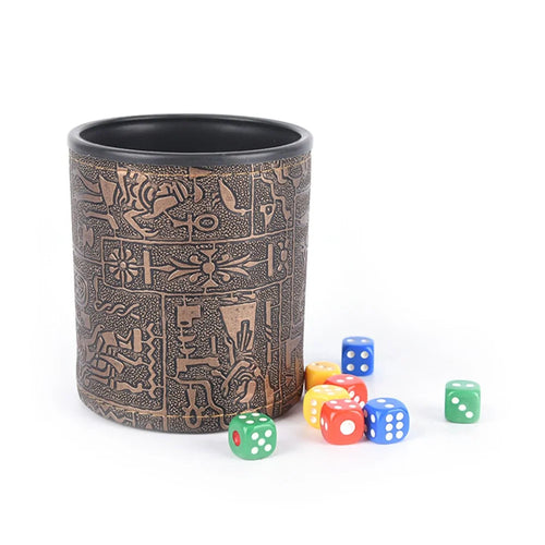 Egyptian pattern Brown Leather Rune Dice Cup WEM Support (www.WEM.support)