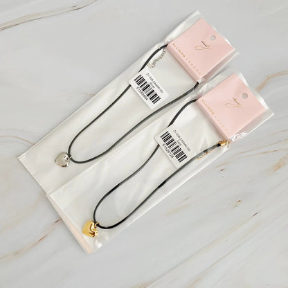 Black Cord Heart Drop Necklace WEM Support (www.WEM.support)