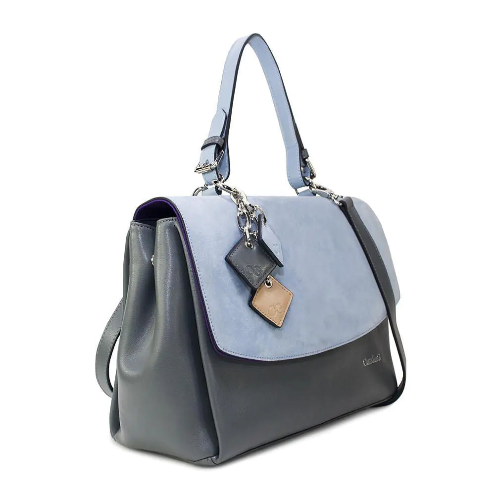 Simonetta Leather Handbag -Serenity / Charcoal WEM Support (www.WEM.support)