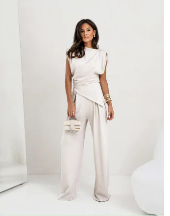 Elegant Women's Summer Two-Piece Set with Wide Pants