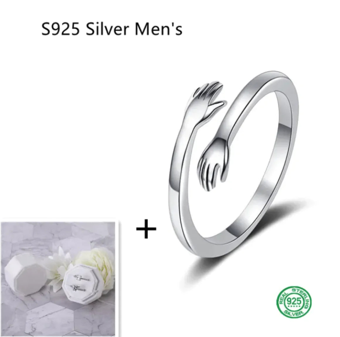 S925 Silver Couple Hug Ring WEM Support (www.WEM.support)