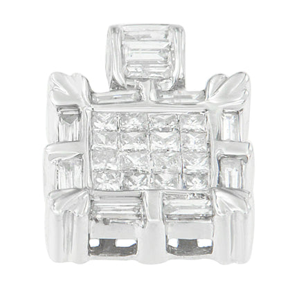 14K White Gold Baguette and Princess Cut Diamond Square Halo Pendant Necklace (3/4 cttw, H-I Color, SI2-I1 Clarity) WEM Support (www.WEM.support)