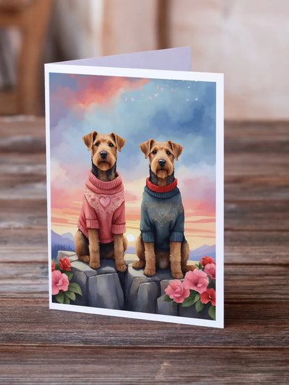 Airedale Terrier Two Hearts Greeting Cards Pack of 8 WEM Support (www.WEM.support)