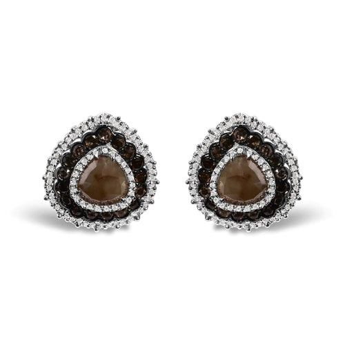 14K White Gold 3 3/4 Cttw Fancy Color Rose Cut Trillion Shaped Triple Halo Stud Earring (Fancy Color, I2-I3 Clarity) WEM Support (www.WEM.support)