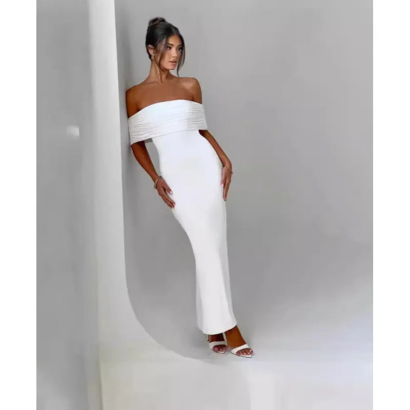 Socialite Style Elegant Sexy Backless Off-shoulder Dress Women WEM Support (www.WEM.support)