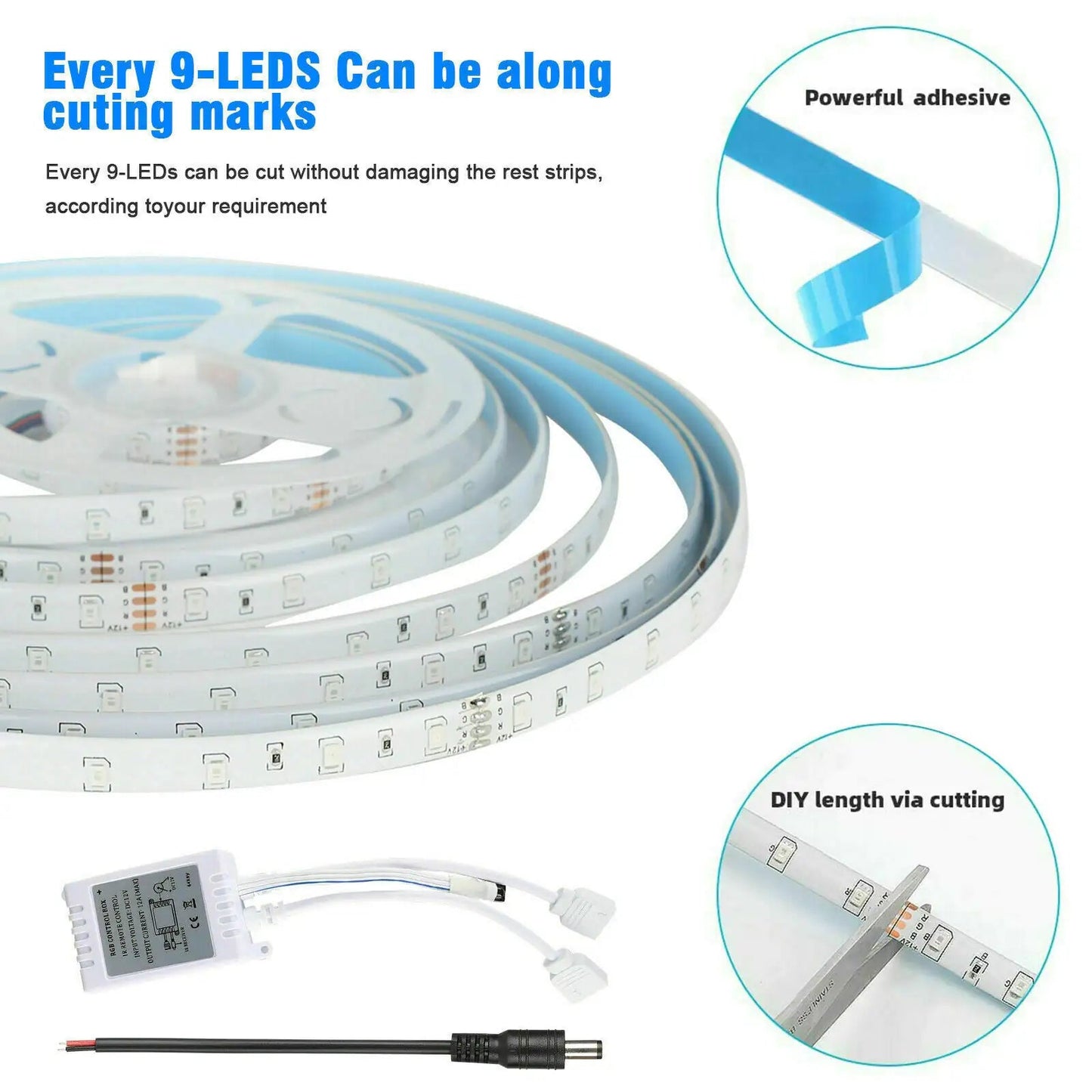 32FT LED Strip Lights Remote Control Bedroom Waterproof for Indoor Outdoor Use WEM Support (www.WEM.support)