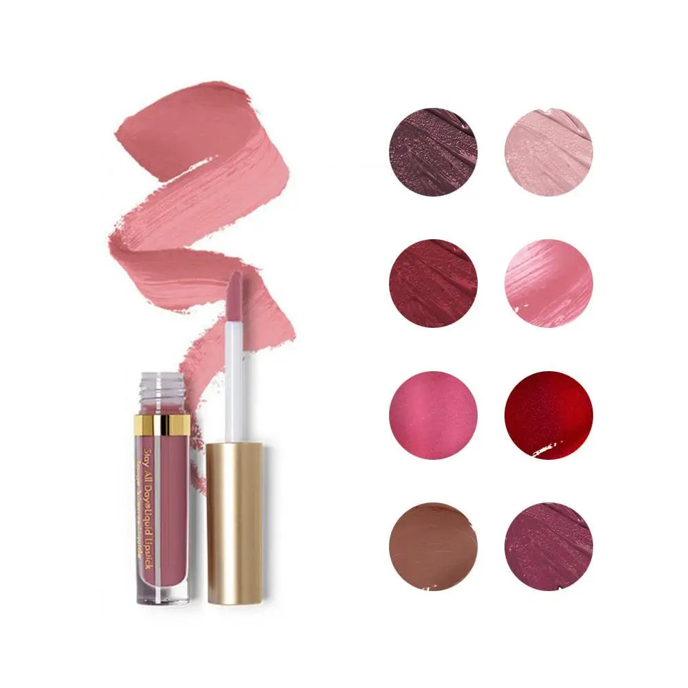 8 Pieces Professional Lip Glaze Gloss Waterproof Makeup Matte Non-sticky Lipstick WEM Support (www.WEM.support)