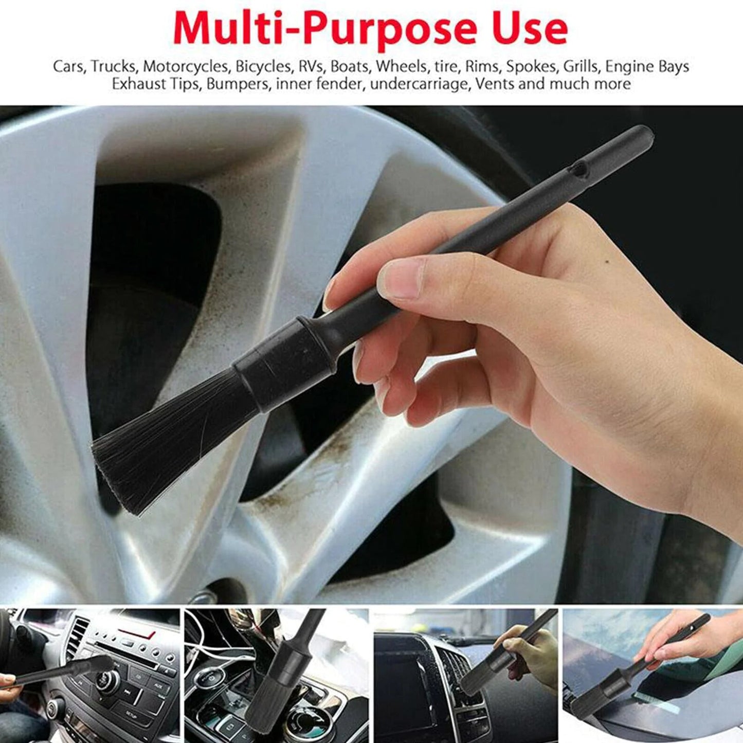 5PC Car Detailing Brush Kit Boar Hair Vehicle Auto Interior For Wheel Clean Sets WEM Support (www.WEM.support)