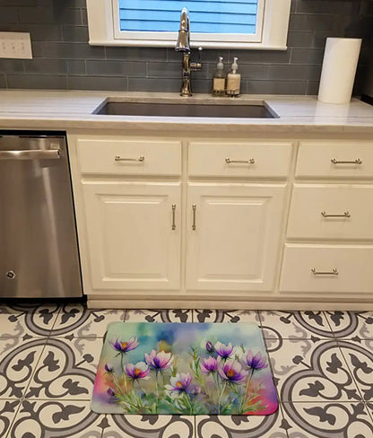 South Dakota Pasque Flowers in Watercolor Memory Foam Kitchen Mat WEM Support (www.WEM.support)