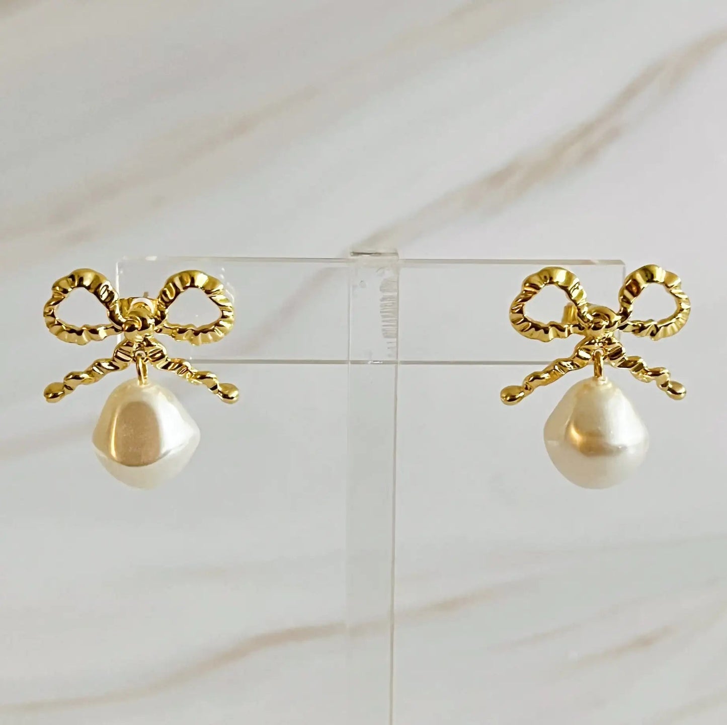 Dangle Pearl Antique Bow Earrings WEM Support (www.WEM.support)