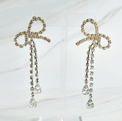 Crystal Bow Drop Earrings WEM Support (www.WEM.support)
