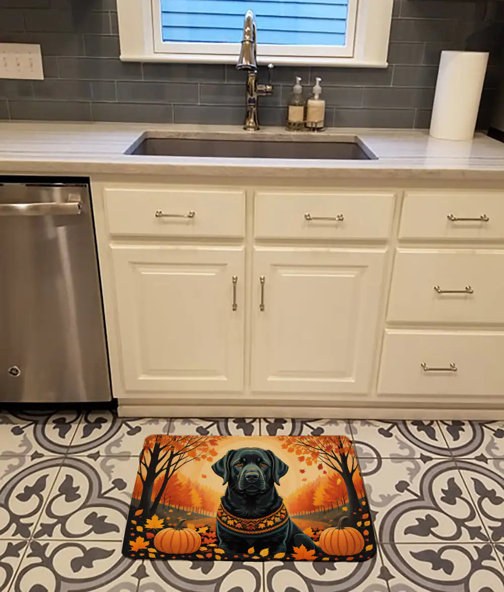 Black Labrador Retriever Fall Memory Foam Kitchen Mat WEM Support (www.WEM.support)