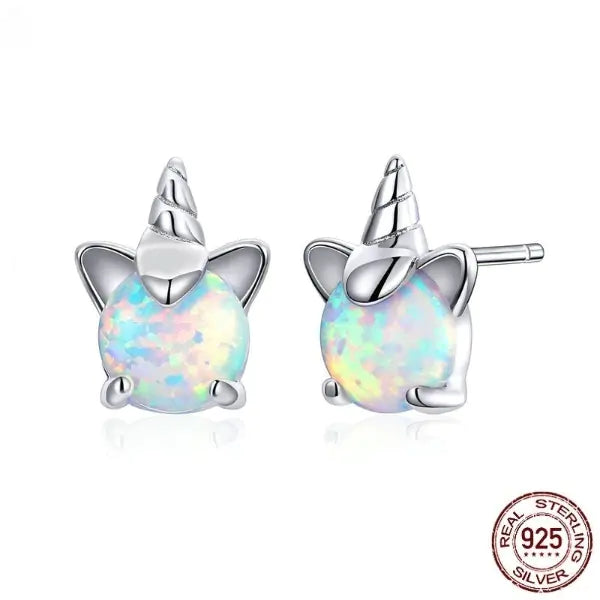 925 Sterling Silver Unicorn Opal Stud Earrings WEM Support (www.WEM.support)